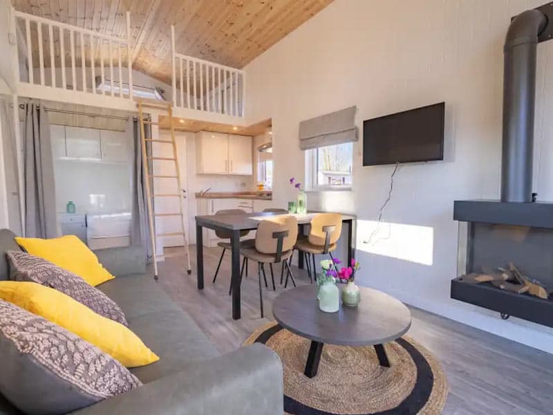 Impressie van de woonkamer in het 4-persoons chalet