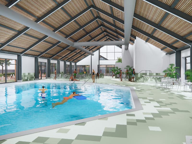 Impressie van het overdekte zwembad op het resort