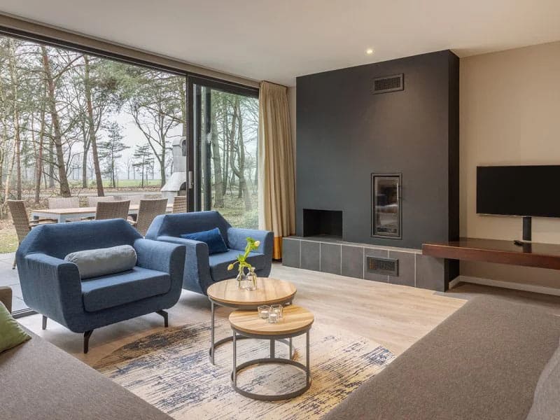 Impressie van de woonkamer in de VIP Eden cottage voor 8 personen op De Kempervennen