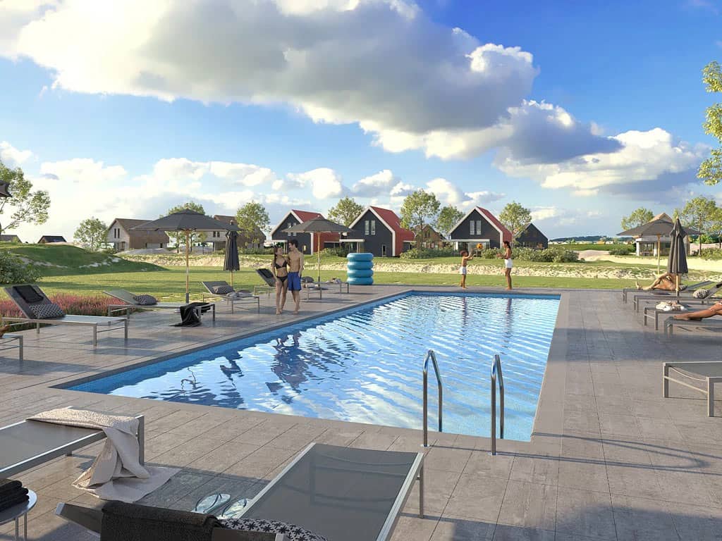 Impressie van het zwembad buiten op Dormio Resort Nieuwvliet-Bad op Zeeuws-Vlaanderen
