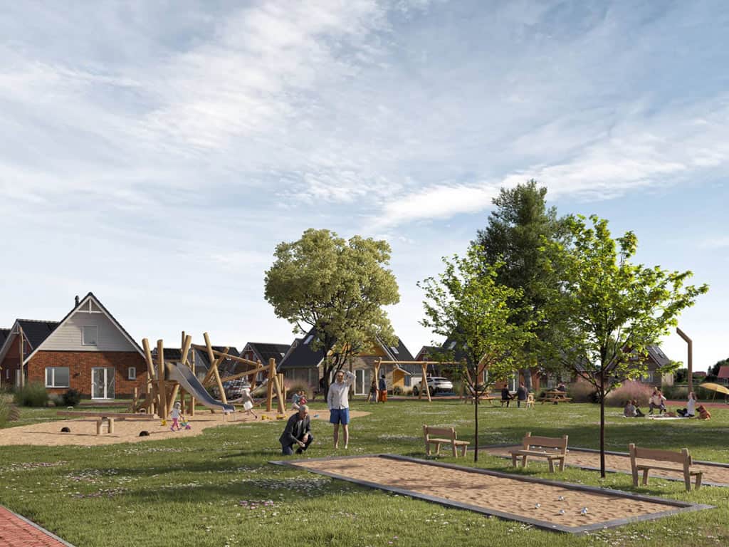 Impressie van de speeltuin op Landal Sluyshaven, een nieuw vakantiepark in Ooltgensplaat in Zuid-Holland