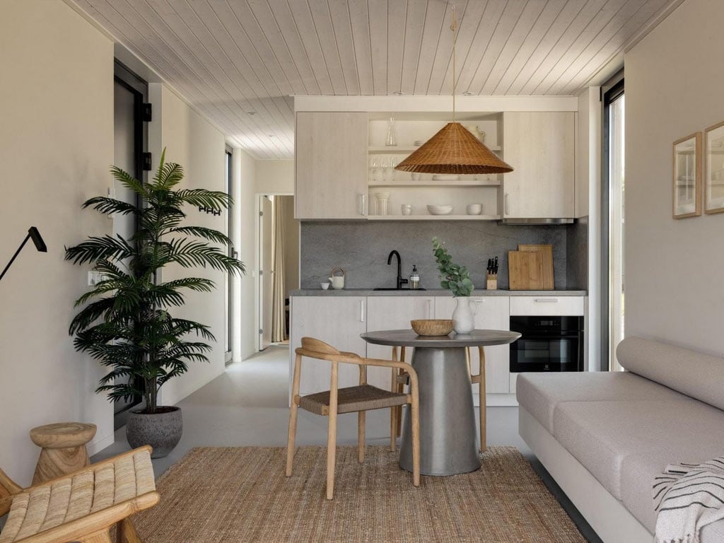 Impressie van de 2-persoons glamping lodge Waterlodge Workation op Resort de Parel