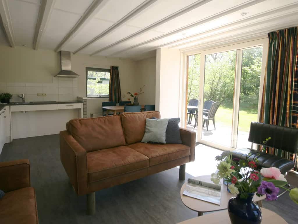 Impressie van de woonkamer in de rolstoelvriendelijke 6-persoons bungalow de Dobbe op RCN de Roggeberg in Appelscha