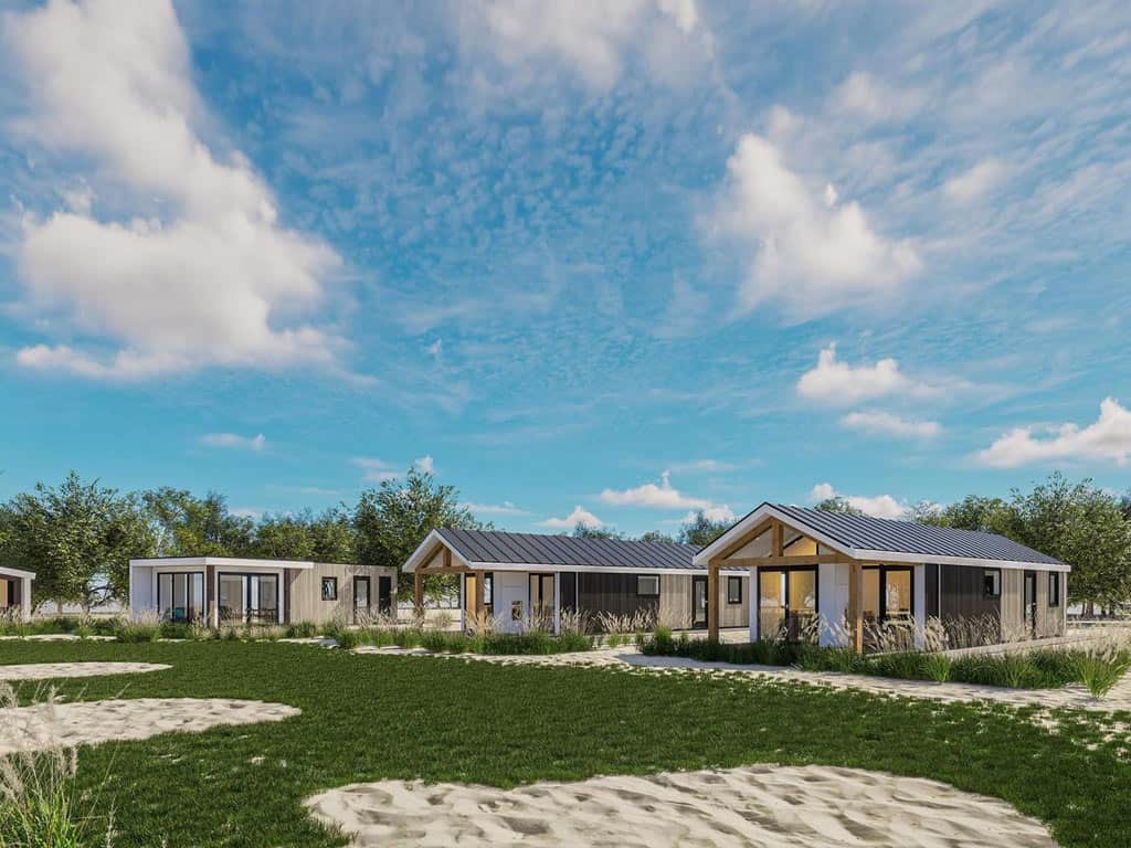 Impressie van een aantal luxe huisjes op Oysterduinen Resort Yerseke