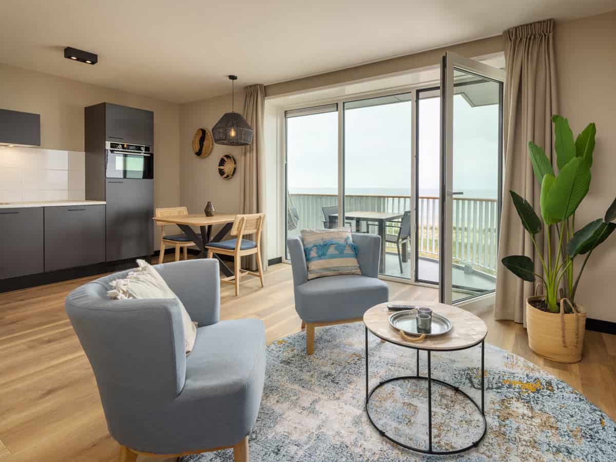 Impressie van de inrichting van appartement 2 voor 2 personen bij Roompot De Graaf van Egmont in Egmond aan Zee